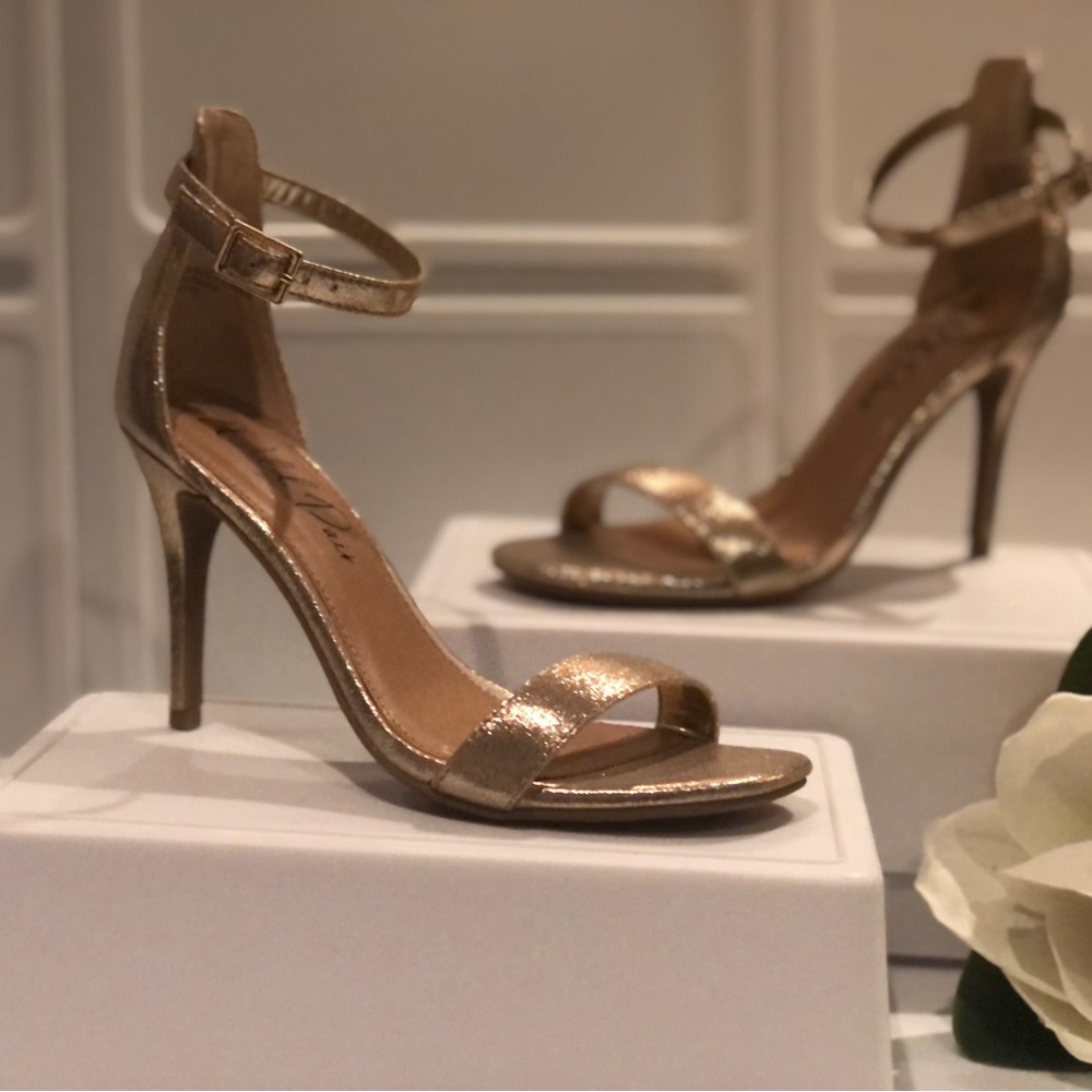 Brand New -Wild Pair-Gold Shimmer-Ankle Strap Heels- Open Toe Sandal